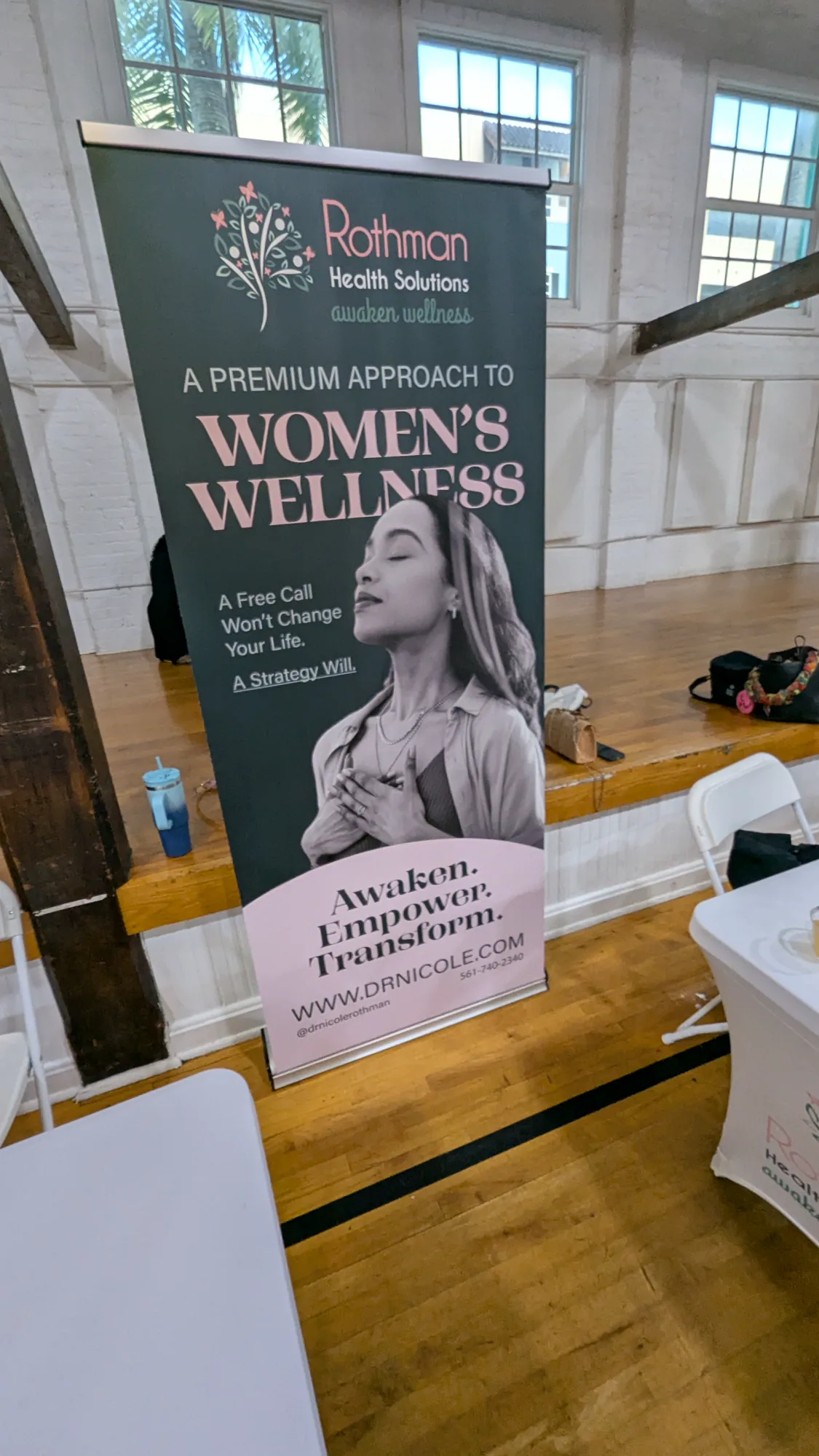 Rothman Health Solutions women’s wellness banner inside the Vintage Gym