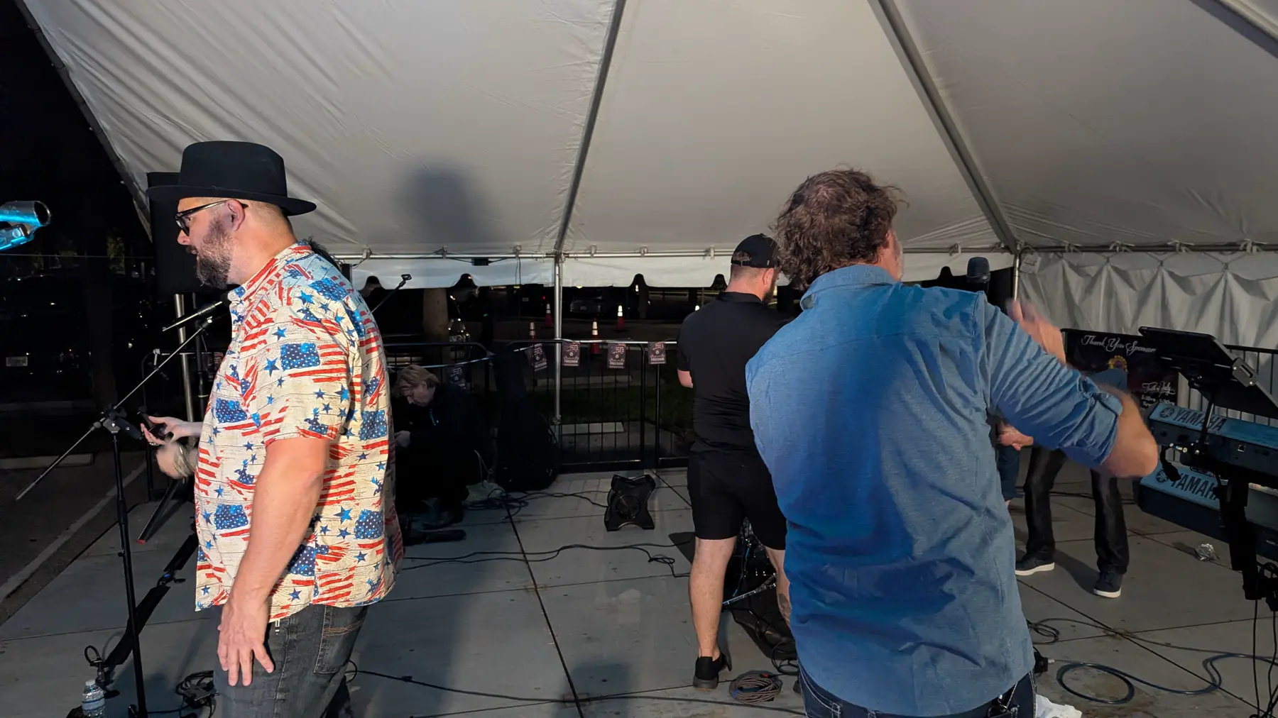 Backstage shot of the band performing during the Village of Palm Springs Independence Day event
