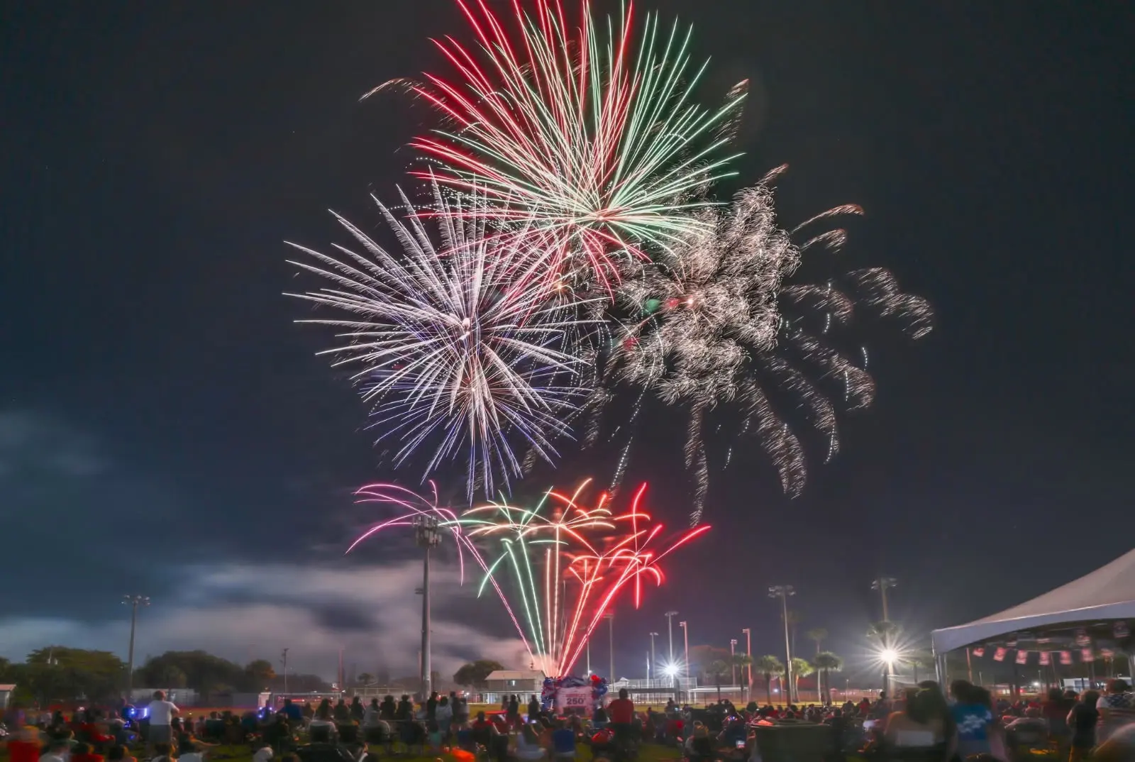 Fireworks color-burst opening the finale over the Village of Palm Springs Municipal Complex