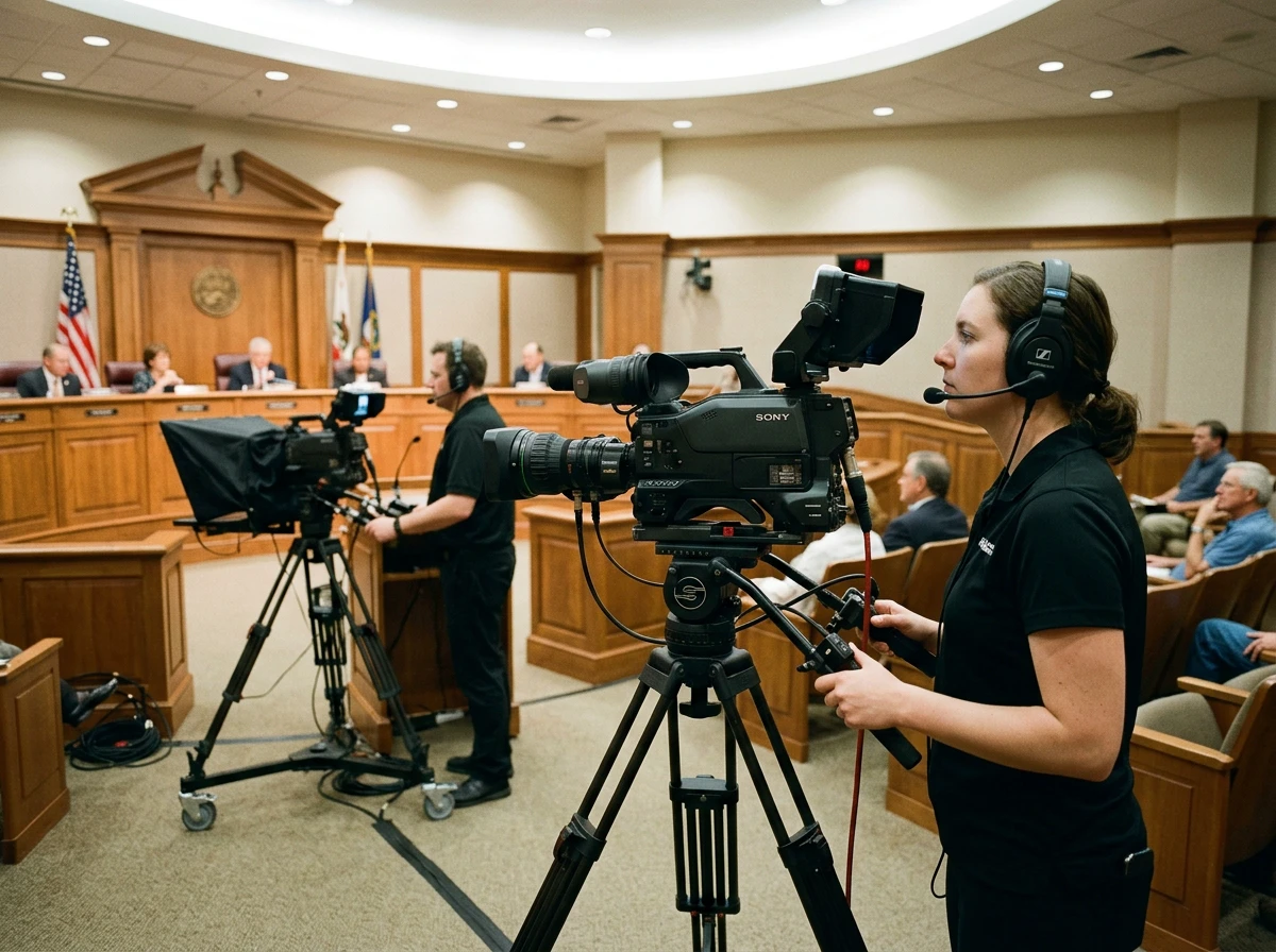 Broadcast camera operator on a live municipal production