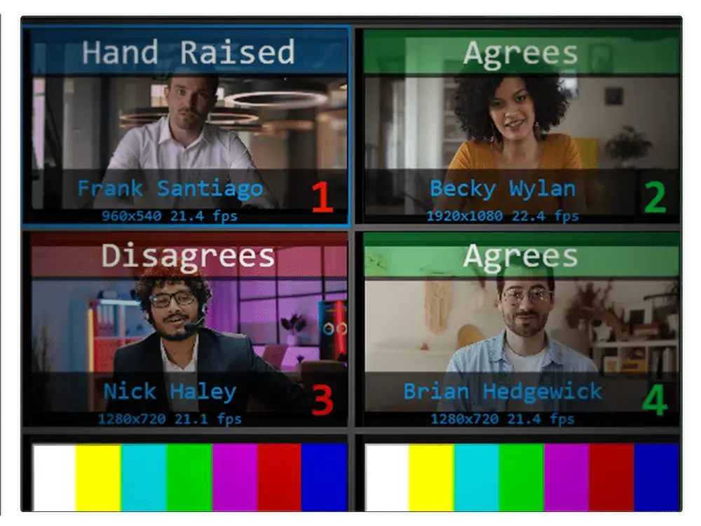 Live To Air guest interaction panel showing hand-raised, agrees, and disagrees status for remote participants