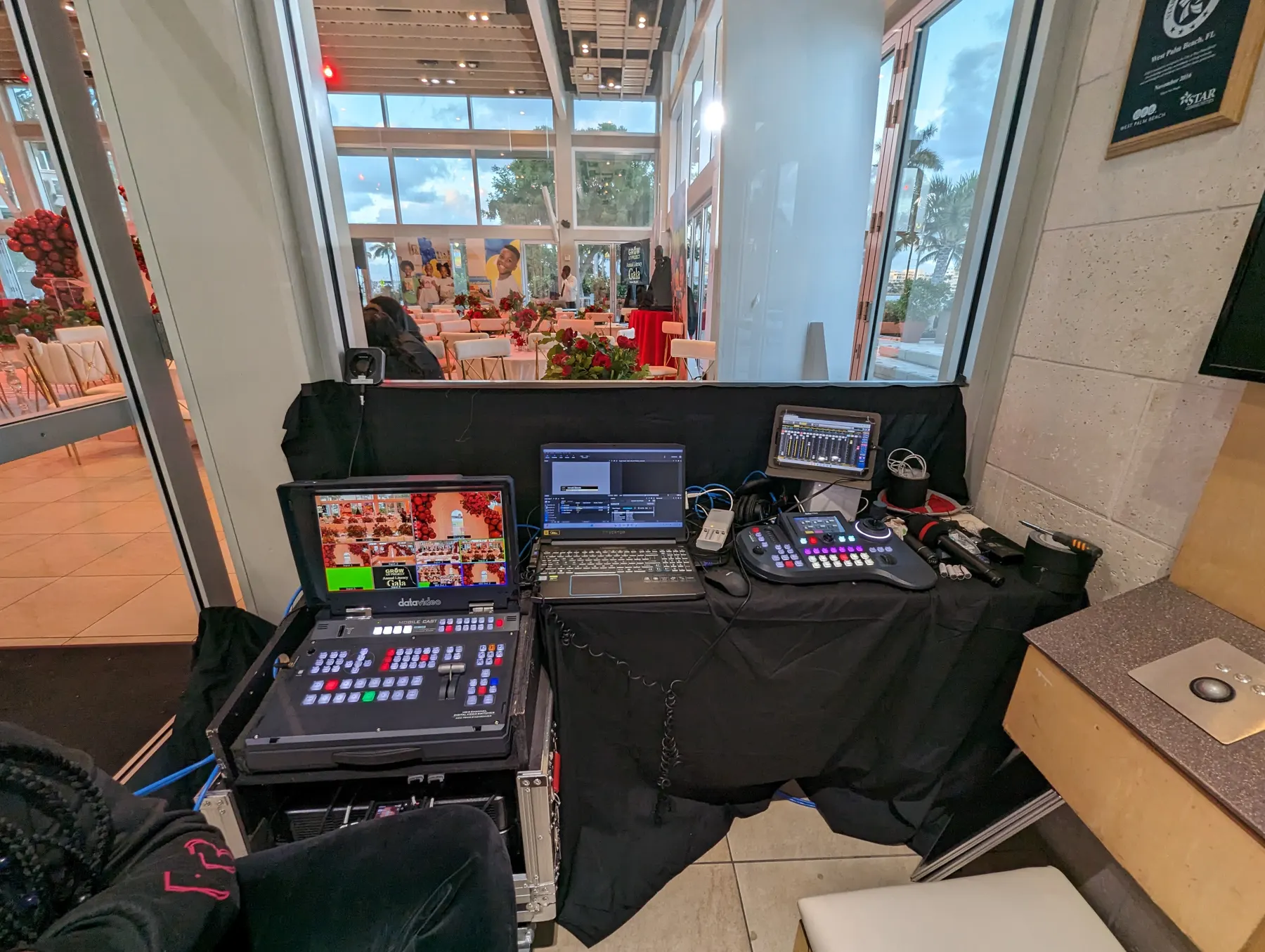 Primestar livestream switcher and control position at the Grow Lit Project Gala