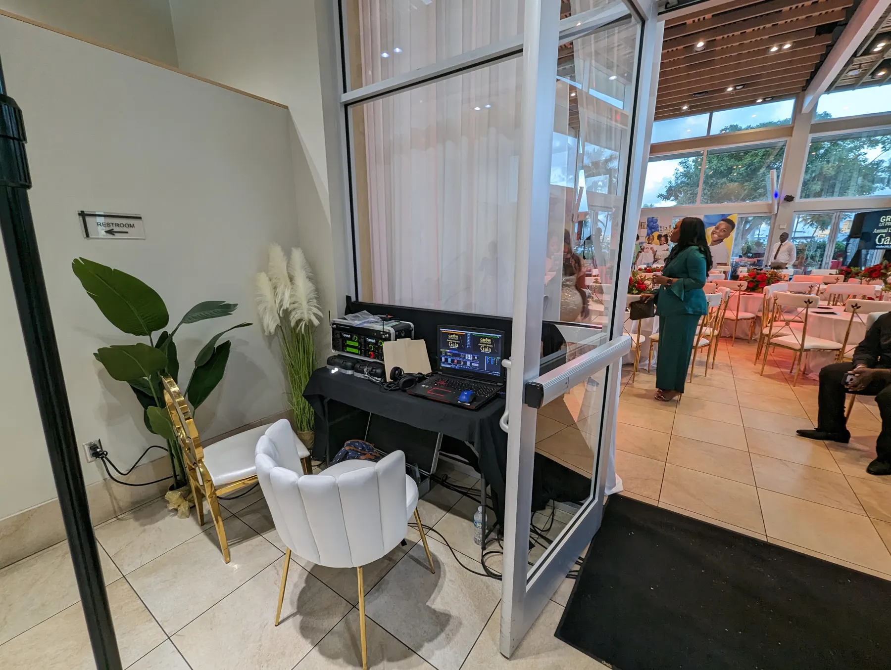 Primestar audio and video tech table at the Grow Lit Project Gala
